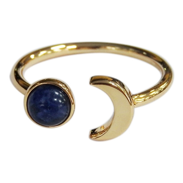 Bague Sodalite Perle 6 mm et Lune Métal doré Ajustable