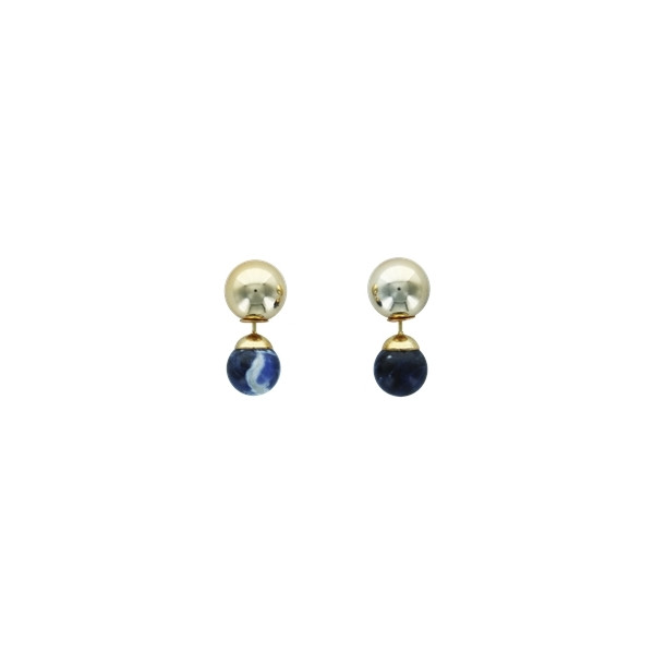 Boucles d'oreilles Sodalite Boules Réversibles Métal Doré