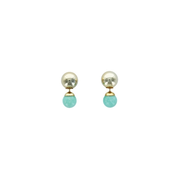 Boucles d'oreilles Amazonite Boules Réversibles Métal Doré