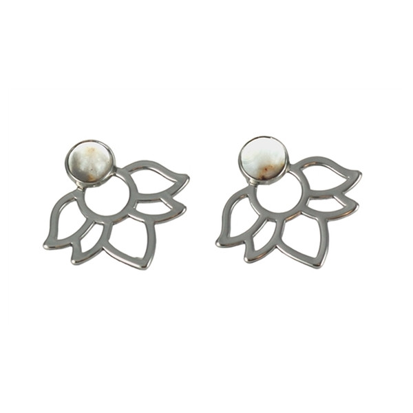 Boucles d'oreilles Agate Crazy Lace Perle et Lotus Métal argenté