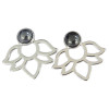 Boucles d'oreilles Hématite Perle et Lotus Métal argenté