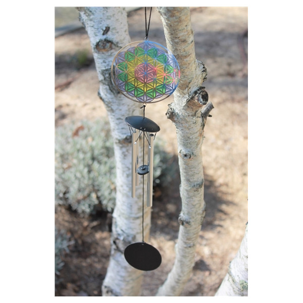 Carillon à vent Attrape-soleil Fleur de Vie 46 cm