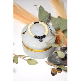 Bracelet Pierre de Lave Bois de Tulsi Perles rondes 8 mm Arbre de vie