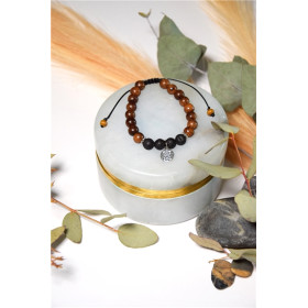 Bracelet Pierre de Lave Bois de Rose Perles rondes 8 mm Mandala