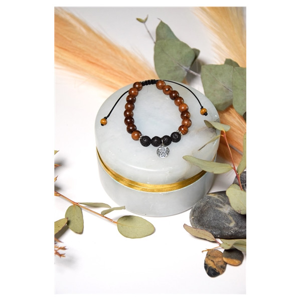 Bracelet Pierre de Lave Bois de Rose Perles rondes 8 mm Mandala