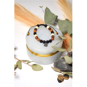 Bracelet Pierre de Lave Mix Bois Perles Rondes 8 mm Lotus