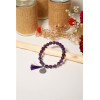 Bracelet Améthyste Perles rondes 8 mm Pompon Breloque Karma