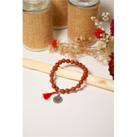 Bracelet Jaspe rouge Perles rondes 8 mm Pompon Breloque Dream