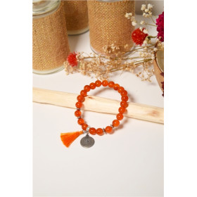 Bracelet Cornaline Perles rondes 8 mm Pompon Breloque Zen