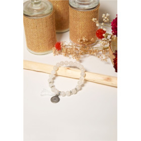 Bracelet Cristal de Roche Perles rondes 8 mm Pompon Breloque Love