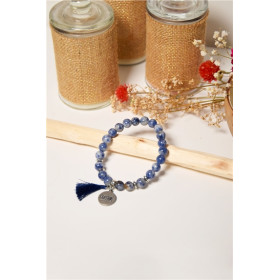 Bracelet Sodalite Perles rondes 8 mm Pompon Breloque Gratitude