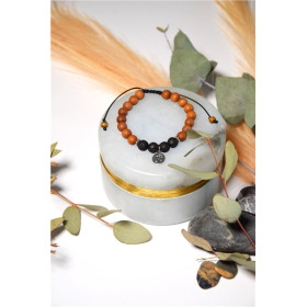 Bracelet Pierre de Lave Bois de Santal Perles rondes 8 mm Om