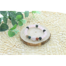 Bracelet Quartz Rose Agate Perles rondes 8 mm Perle coeur 15 mm