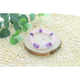 Bracelet Quartz Rose Améthyste Perles rondes 8 mm Perle coeur 15 mm