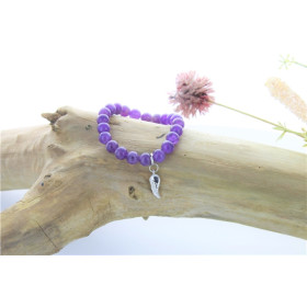 Bracelet Améthyste Perles rondes 8 mm et Breloque Aile d'ange