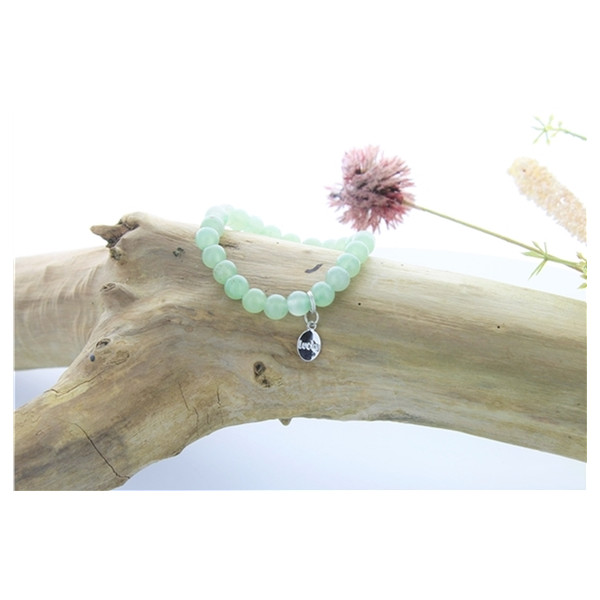 Bracelet Aventurine Verte Perles rondes 8 mm et Breloque Chance