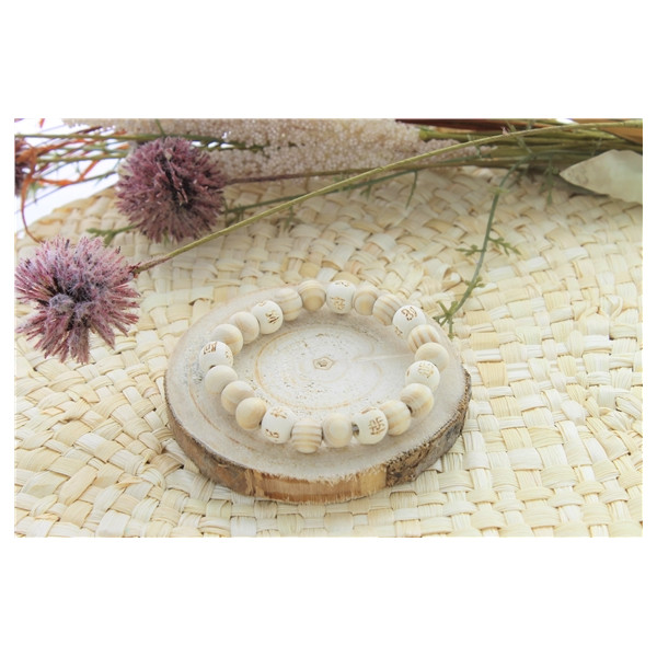 Bracelet Lucky Karma Bois clair Perles rondes 10 mm