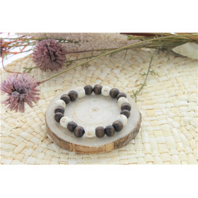 Bracelet Lucky Karma Bois clair et marron Perles rondes 10 mm