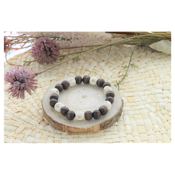 Bracelet Lucky Karma Bois clair et marron Perles rondes 10 mm