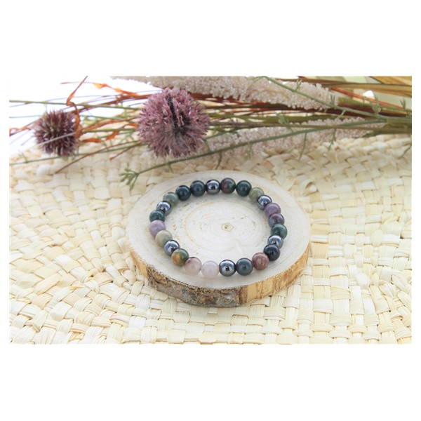 Bracelet Agate Multicolore et Hématite Perles rondes 8 mm