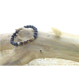 Bracelet Pierre de lave et Oeil de Tigre Perles rondes 8 mm