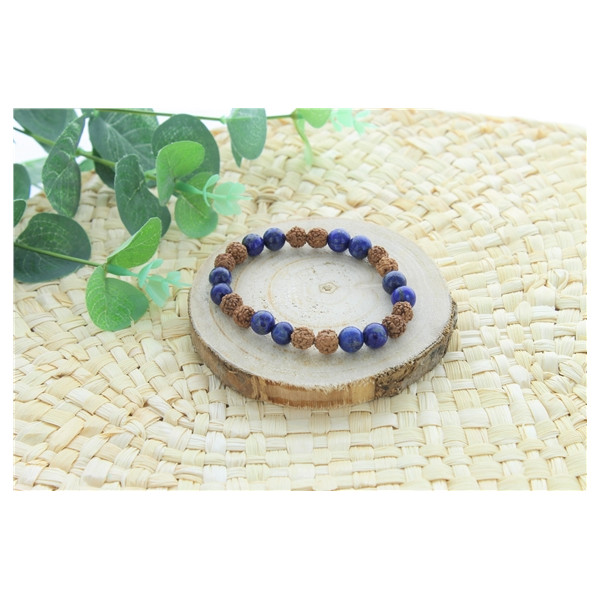 Bracelet Lapis Lazuli et Rudraksha Perles rondes 8 mm