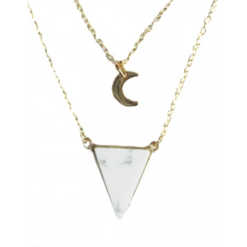 Collier Howlite Blanche Triangle et Lune Chaîne dorée