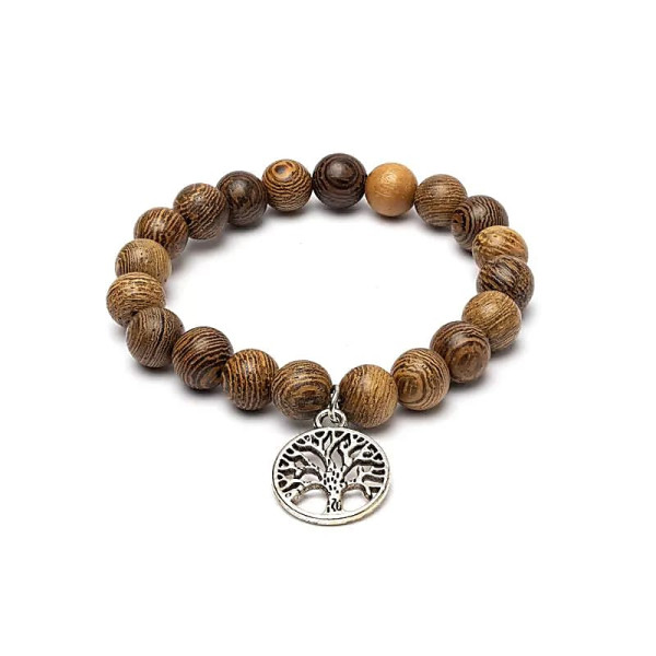 Mala/bracelet en bois Wengé élastique arbre de vie -- 0.8 cm