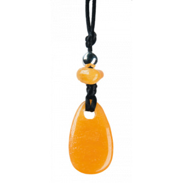 Collier Calcite Orange Perle métallique Cordon noir