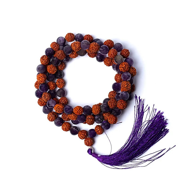 Mala rudraksha / améthyste -- 0,8cm
