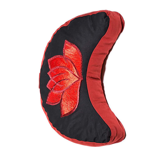 Coussin méditation 1/2 lune lotus noir et rouge -- 33x13 cm