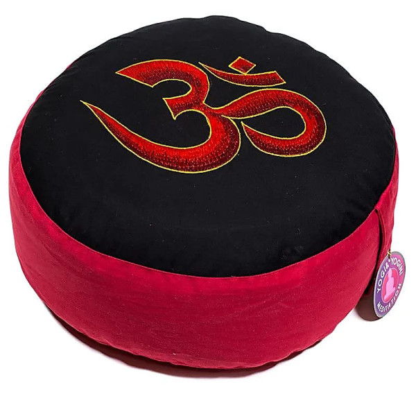 Coussin méditation OHM rouge et noir -- 33x17 cm