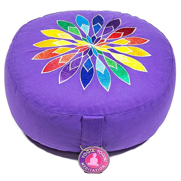 Coussin méditation violet fleur multicolore -- 33x17 cm