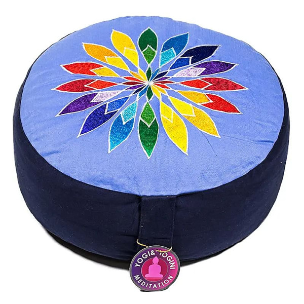 Coussin méditation Bleu fleur multicolore -- 33x17 cm