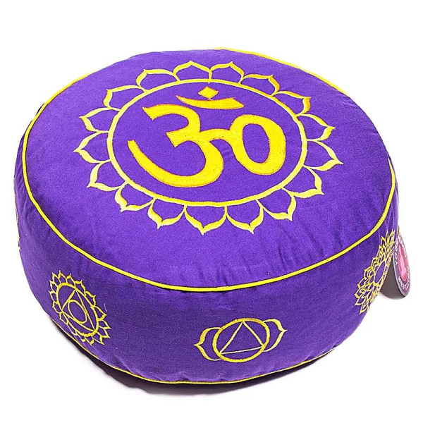 Coussin méditation 7 Chakra & OM violet et or -- 33x17 cm