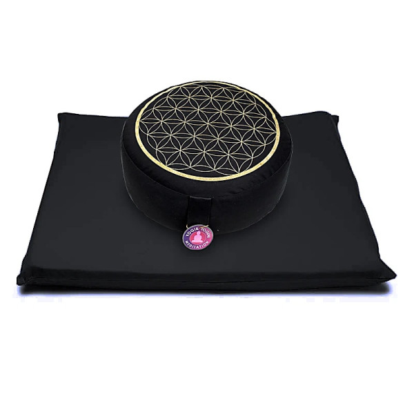 SET Méditation Fleur de Vie noir et or -- 65x65x5 cm