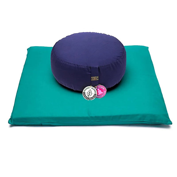 SET Méditation vert / indigo coton BIO (OCS) -- 65x65x5 cm； ±2500 g