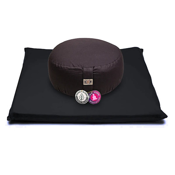 SET Méditation noir sur noir coton BIO (OCS) -- 65x65x5 cm； ±2500 g