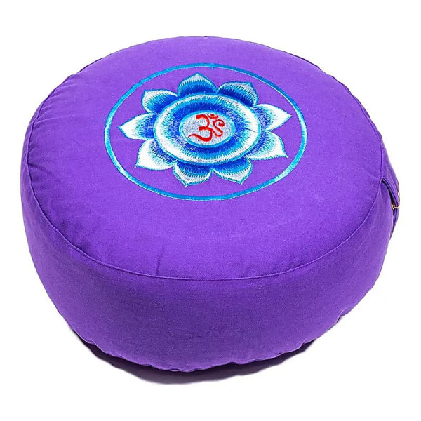 Coussin méditation violet symbole OM -- 33x17 cm
