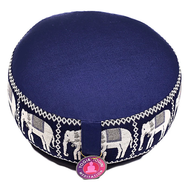 Coussin méditation Bleu avec éléphants -- 33x17 cm
