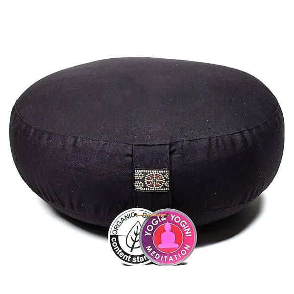 Coussin méditation modèle bas noir coton BIO (OCS) -- 2200 g； 33x12 cm