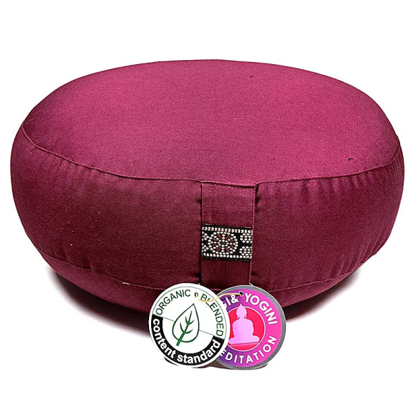 Coussin méditation bas aubergine coton BIO (OCS)  -- 2200g； 33x12cm