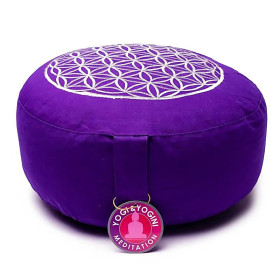 Coussin de méditation Fleur de vie lilas et or -- 33x17 cm
