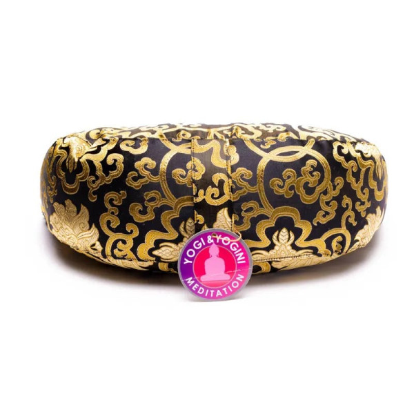 Coussin méditation 1/2 lune brocart noir -- ±1008 g； 33x13 cm