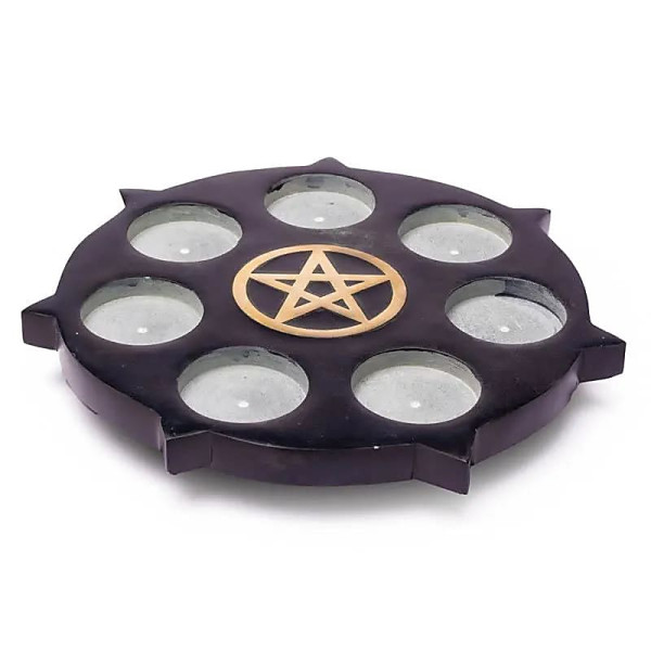 Bougeoir Divinité en pierre Ollaire Pentacle -- 25 cm