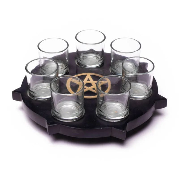 Bougeoir Divinité en pierre Ollaire Pentacle -- 25 cm