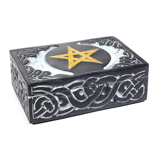 Boite pour tarots en pierre à savon pentacle -- 15x10 cm