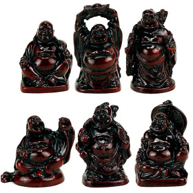 Set de 6 statuettes de Bouddha en Polystone rouge -- 250 g； 5 cm