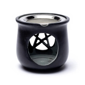 Brûle encens Pentacle en pierre à savon noir -- 8.5x9 cm