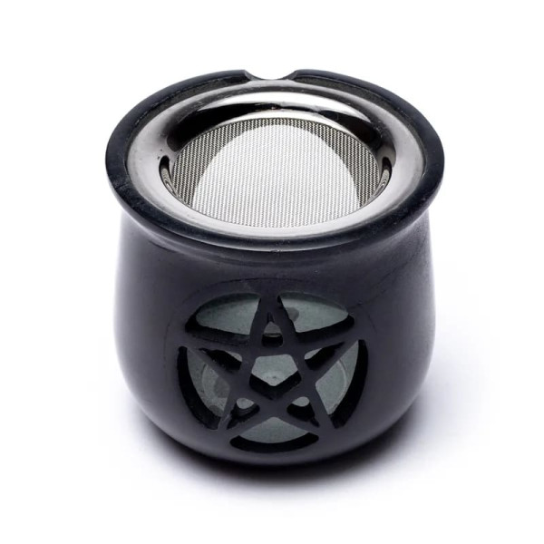 Brûle encens Pentacle en pierre à savon noir -- 8.5x9 cm